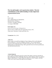 Marxist Philosophy and Organization Studies: Marxist Contributions to the Understanding of Some Important Organizational Forms by Paul S