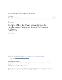 Section 401 of the Clean Water Act and Its Application to Nonpoint Source Pollution in California Scott Mithlines