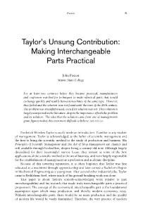 Taylor's Unsung Contribution: Making Interchangeable Parts Practical