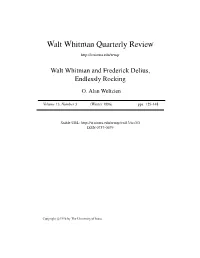 Walt Whitman and Frederick Delius, Endlessly Rocking