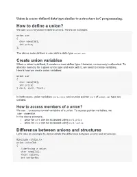 Create Union Variables Difference Between Unions and Structures