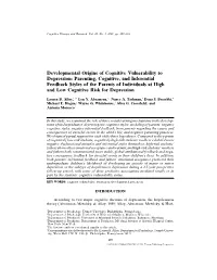 Developmental Origins of Cognitive