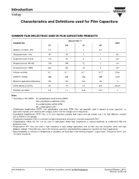 Introduction Characteristics and Definitions Used for Film Capacitors Vishay