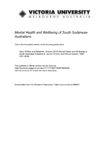 Mental Health and Wellbeing of South Sudanese- Australians