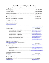 Quick Reference Telephone Numbers