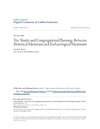 The Trinity and Congregational Planning: Between Historical Minimum and Eschatological Maximum PATRICK KEIFERT