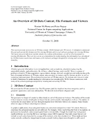 An Overview of 3D Data Content, File Formats and Viewers