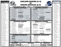 OAKLAND RAIDERS (0-0) NO NAME POS NO NAME POS 4 Derek Carr