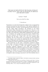 The Role of Metatexts in the Translations of Sacred Texts: the Case of the Book of Aristeas and the Septuagint