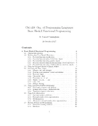 Csci 450: Org. of Programming Languages Basic Haskell Functional Programming