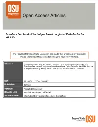 Scanless Fast Handoff Technique Based on Global Path-Cache for Wlans