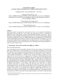 1 Citation Classes1: a Novel Indicator Base To