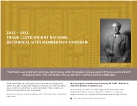 2022 Frank Lloyd Wright National Reciprocal Sites Membership Program
