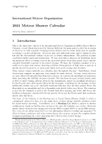 IMO 2021 Meteor Shower Calendar