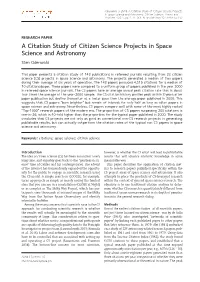 A Citation Study of Citizen Science Projects in Space Science and Astronomy
