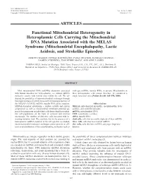 ARTICLES Functional Mitochondrial Heterogeneity in Heteroplasmic