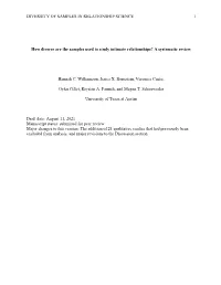 DIVERSITY of SAMPLES in RELATIONSHIP SCIENCE 1 How