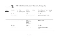 ECH List of Dissertations and Theses in Homeopathy