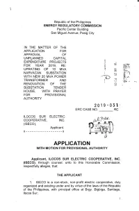 Application for Approval of Unplanned Capital Expenditure Projects for �Year 2019, �Re