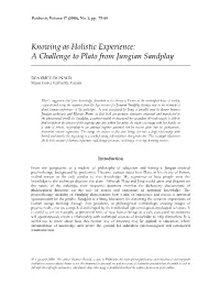Knowing As Holistic Experience: a Challenge to Plato from Jungian Sandplay