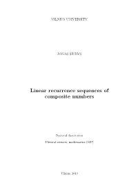Linear Recurrence Sequences of Composite Numbers