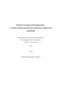 Political Concepts and Prefiguration: a Corpus-Assisted Enquiry Into Democracy, Politics and Community