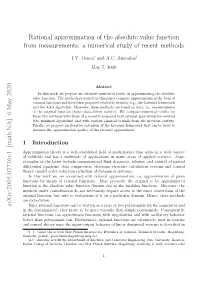 Rational Approximation of the Absolute Value Function from Measurements: a Numerical Study of Recent Methods