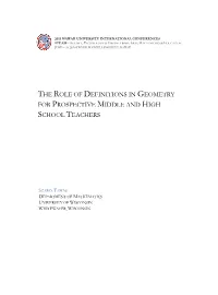 The Role of Definitions in Geometry for Prospective Middle and High School Teachers
