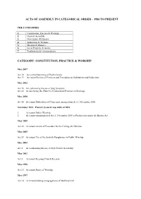 Acts of Assembly in Categorical Order – 1980 to Present