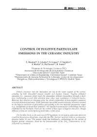 CONTROL of FUGITIVE PARTICULATE EMISSIONS in the CERAMIC INDUSTRY