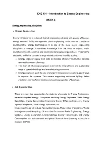 ENE 101 – Introduction to Energy Engineering WEEK 4
