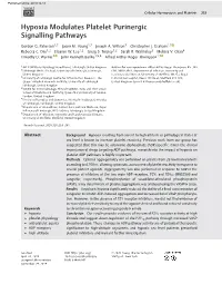 Hypoxia Modulates Platelet Purinergic Signalling Pathways