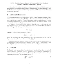 1 Dirichlet Characters 2 L-Series