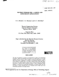 Neutron Tomography: a Survey and Some Recent Applications*