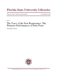 The Voice of the New Renaissance: the Premiere Performances of Peter Pears Christopher Swanson