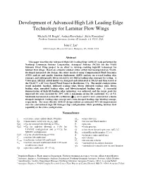 Development of Advanced High Lift Leading Edge Technology for Laminar Flow Wings