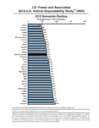 J.D. Power and Associates 2012 U.S. Vehicle Dependability Study (VDS)