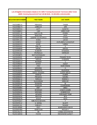 List of Eligible Intermediate Students for Skills Training Assessment Test (June 2021 Term) (Skills Training Assessment Test: 20.08.2021 - 31.08.2021 and Onwards)