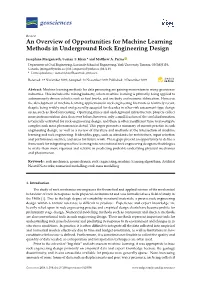 An Overview of Opportunities for Machine Learning Methods in Underground Rock Engineering Design