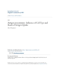 Antigen Presentation : Influence of Cell Type and Route of Antigen Uptake Alice O