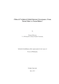 China & Technical Global Internet Governance: from Norm-Taker to Norm-Maker?