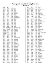 Retrospect Index of Authors by First Name 1974-2017