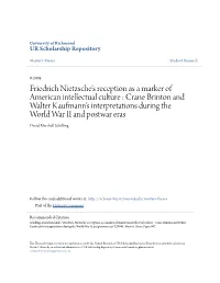 Friedrich Nietzsche's Reception As a Marker of American Intellectual Culture