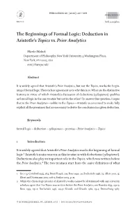 The Beginnings of Formal Logic: Deduction in Aristotle's Topics Vs