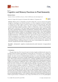 Cognitive and Memory Functions in Plant Immunity