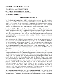 Pakistan -Party System (Part 3)