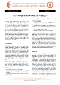 The Recognition of Customary Marriages