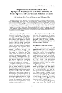 Replication/Accumulation and Symptom Expression of Citrus Viroids on Some Species of Citrus and Related Genera