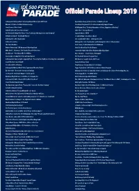 2019 Parade Lineup List