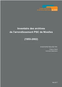 Inventaire Des Archives De L'arrondissement PSC De Nivelles